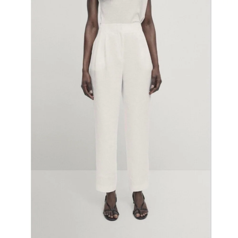 NWT Women's Massimo Dutti White Linen Trousers Size 4 - Picture 13 of 13